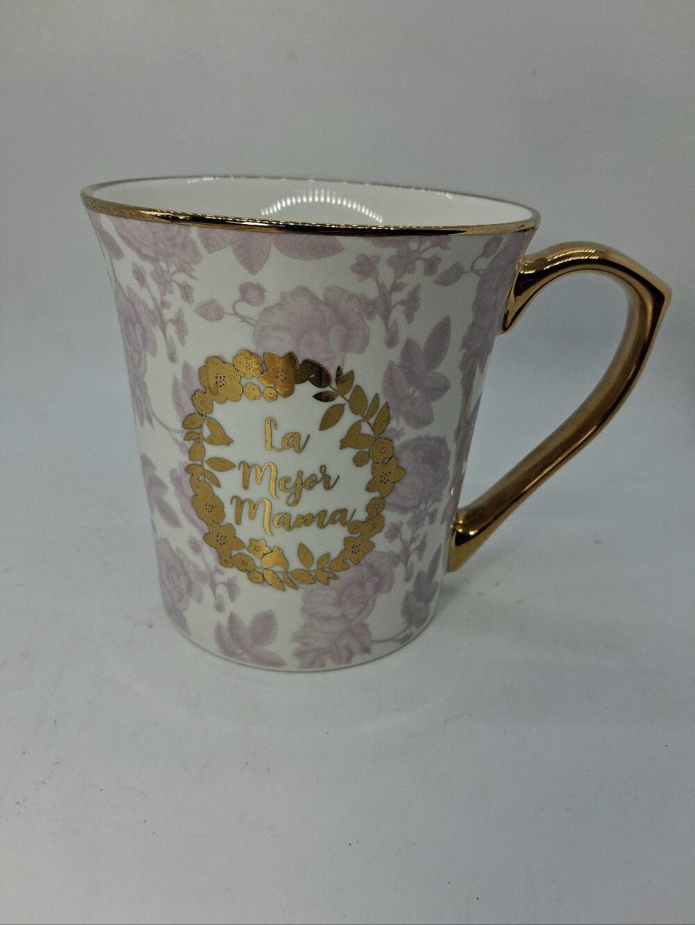 La Mejor Mama Gold Accent Lavendar Gold Floral Mug